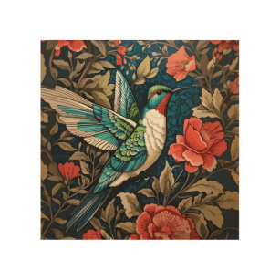 Elegant Flying Hummingbird William Morris Inspired Wood Wall Art