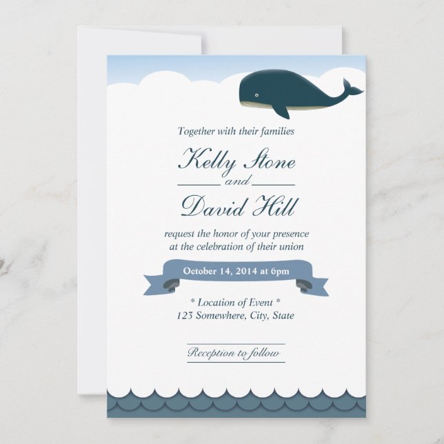 Elegant Flying Whale Wedding Invitations (Front)