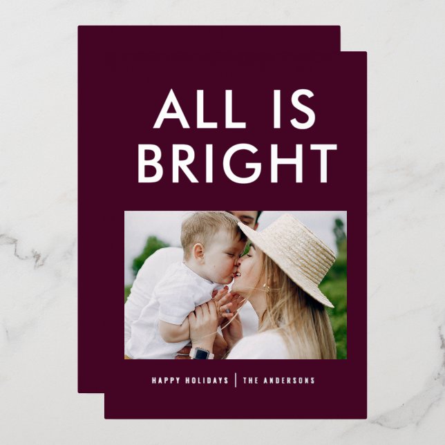 elegant foil 1 photo modern foil holiday card (Front/Back)
