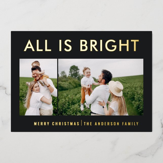 elegant foil 2 photo modern foil holiday card (Front)