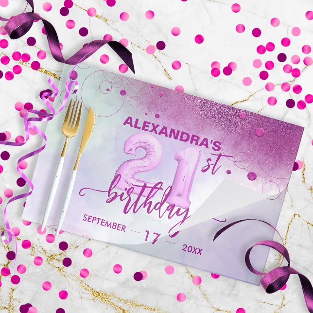 Elegant Foil Balloons 21st Birthday Paper Placemat (Creator Uploaded)