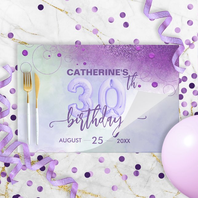 Elegant Foil Balloons 30th Birthday Paper Placemat (Creator Uploaded)