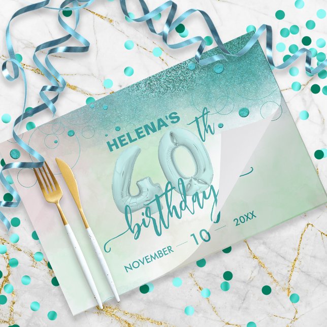 Elegant Foil Balloons 40th Birthday Paper Placemat (Creator Uploaded)
