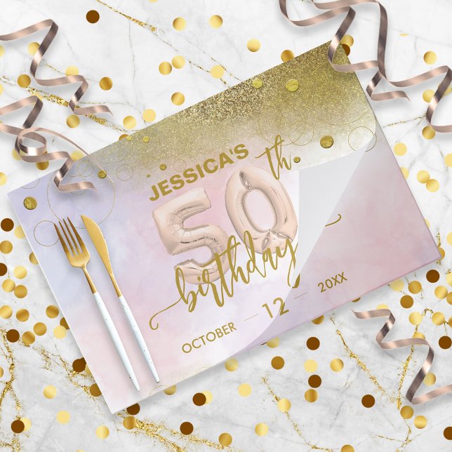 Elegant Foil Balloons 50th Birthday Paper Placemat (Creator Uploaded)