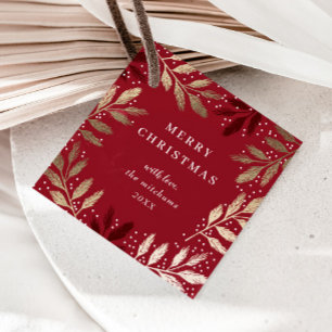 Elegant Foil Branches Merry Christmas Holiday Favor Tags