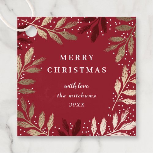 Elegant Foil Branches Merry Christmas Holiday Favor Tags