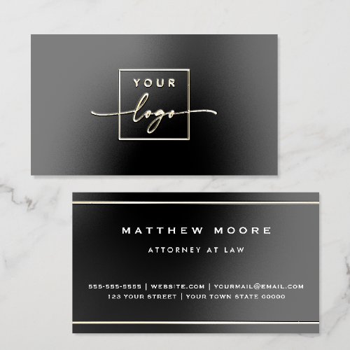 Elegant foil custom logo & borders stylish black business cards