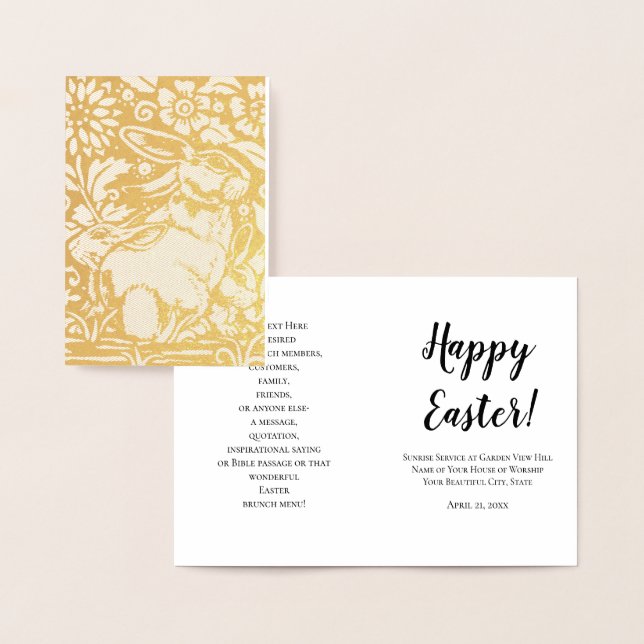 Elegant Foil Easter Rabbit Church Brunch Custom Card (Display)