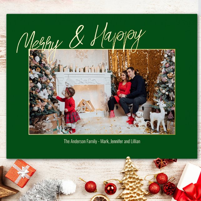Elegant Foil Family Photo Card Green (Creator Uploaded)