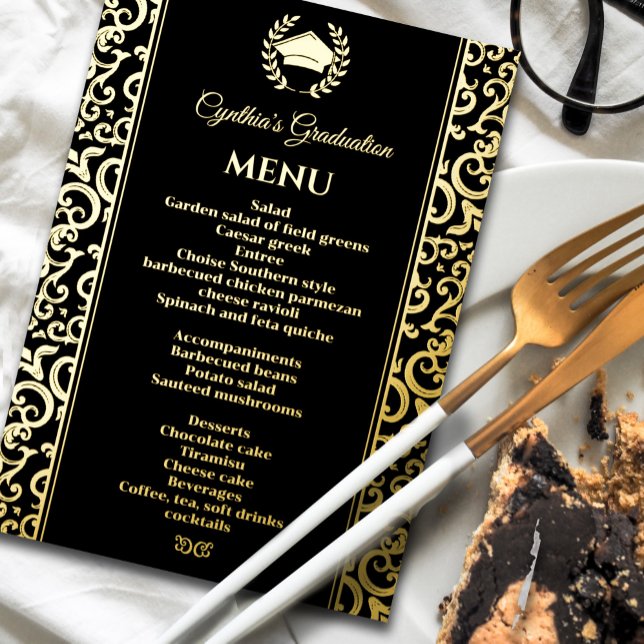 Elegant Foil Frame Graduation Dinner Menu  Foil Invitation (Elegant Foil Frame Graduation Dinner Menu Foil Invitation #realfoilmenu #zazzlemade #elegantdinner)