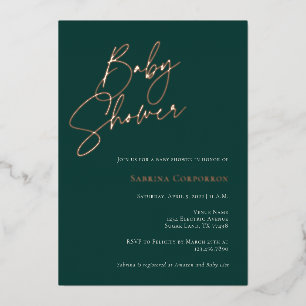 Elegant Foil Gender Neutral Baby Shower   Green Invitation