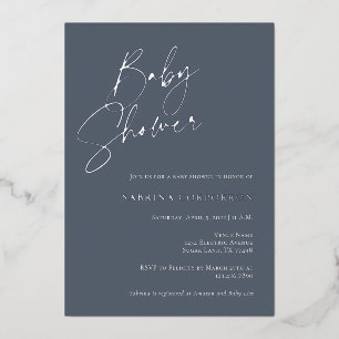 Elegant Foil Gender Neutral Shower Dusty Blue Foil Invitation