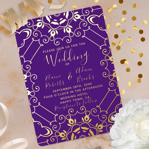 Elegant Foil Gold And Purple Wedding Foil Invitation