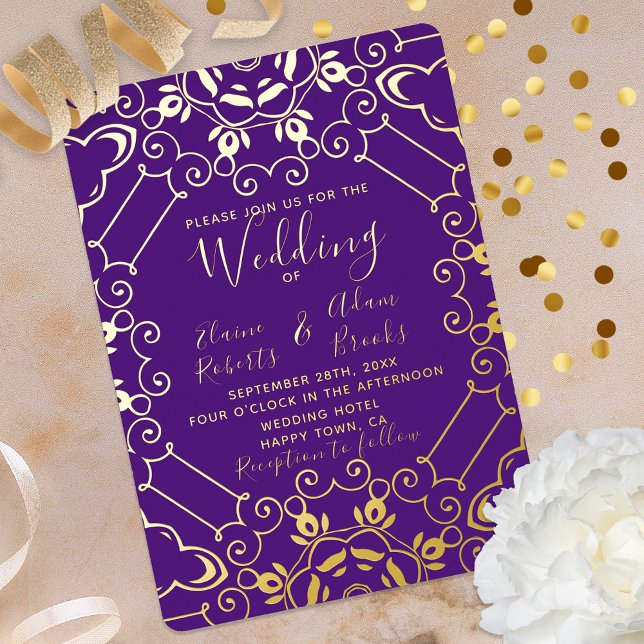 Elegant Foil Gold And Purple Wedding Foil Invitation (Creator Uploaded)
