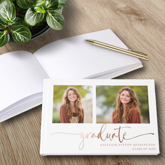 Elegant Foil Graduation Guest Book with Photos | Zazzle