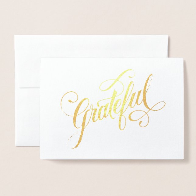  Elegant Foil Grateful Script for Thanksgiving Card (Front With Envelope)