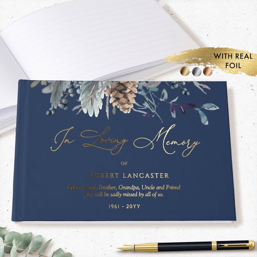 Elegant Foil In Loving Memory, Blue Floral Funeral
