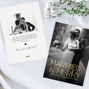 Elegant Foil Married and Merry Newlywed Photo Holiday Card
