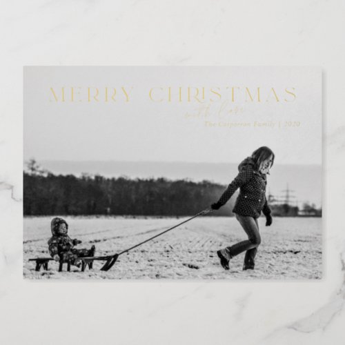 Elegant Foil Merry Christmas Navy 2 Photo Card