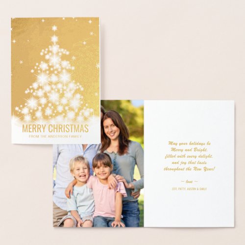 Elegant Foil Merry Christmas Tree Holiday Photo Foil Card