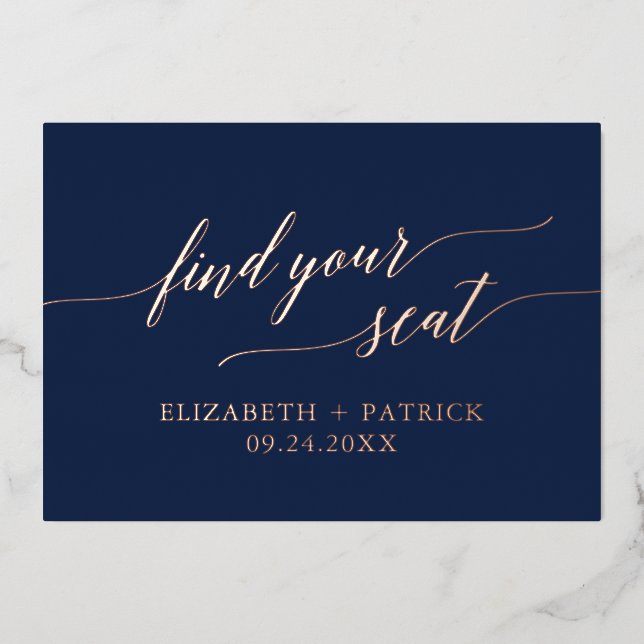 Elegant Foil Navy Hanging Seating Chart Header Foil Invitation (Front)