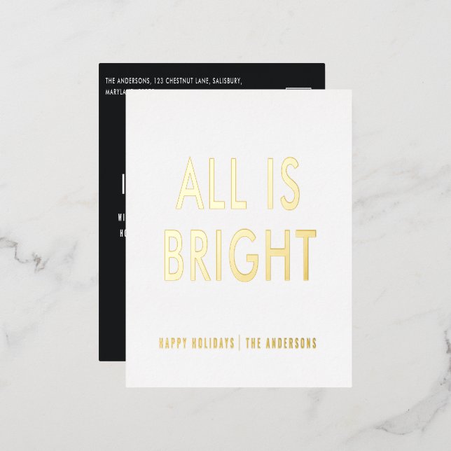 elegant foil no photo modern foil holiday postcard (Front/Back)