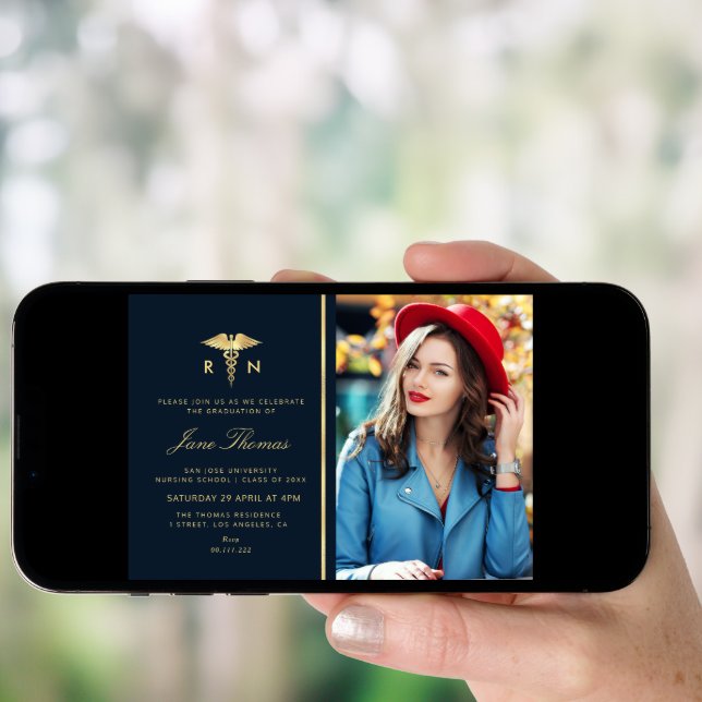 Elegant foil Nursing school graduation party Invitation (Front Digital)