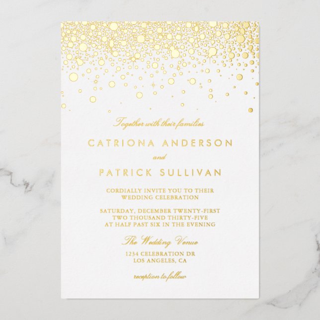 Elegant Foil Pressed Confetti Dots Wedding Invitation (Front)