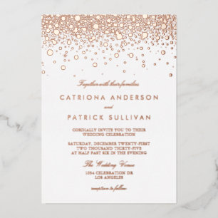 Elegant Foil Pressed Confetti Dots Wedding Rose Invitation