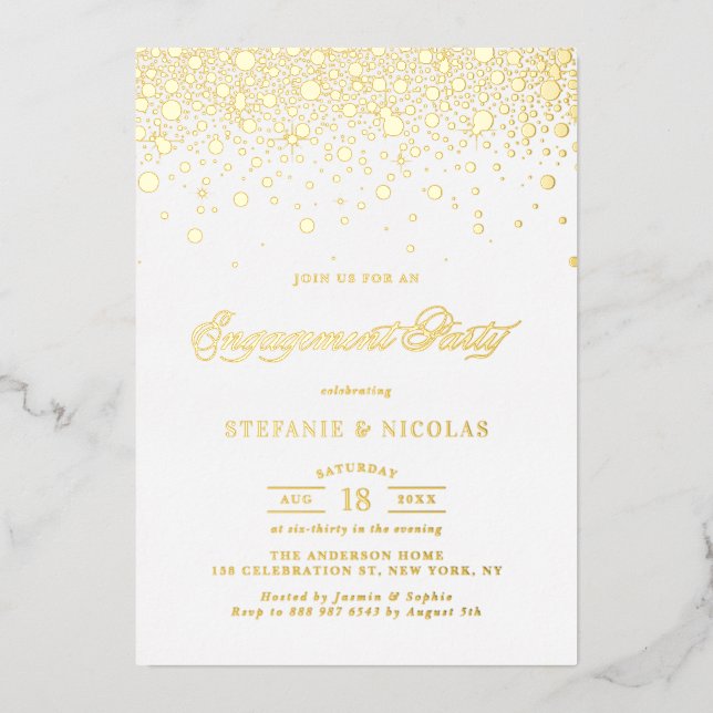 Elegant Foil Pressed Confetti Engagement Party Foil Invitation (Front)
