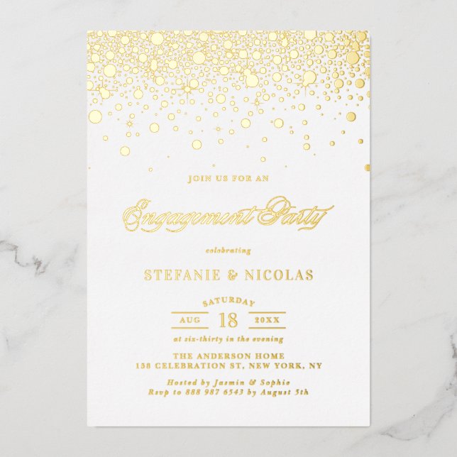 Elegant Foil Pressed Confetti Engagement Party Invitation (Front)