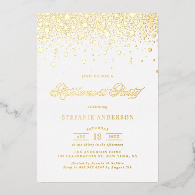 Elegant Foil Pressed Confetti Retirement Party Foil Invitation (Front)