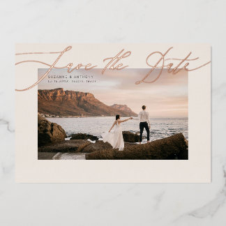 Elegant Foil Pressed Save The Date On Photo Foil Invitation