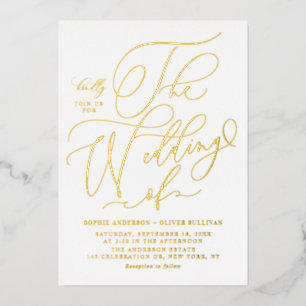 Elegant Foil Pressed Whimsical Calligraphy Wedding Invitation