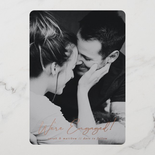 Elegant Foil Script Engagement Photo Announcement (Front)