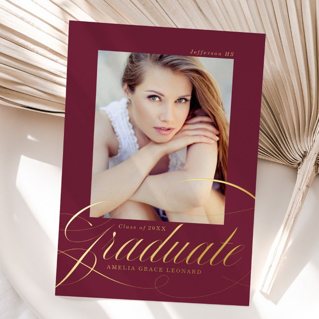 Elegant Foil Script Maroon Graduation Announcement (Creator Uploaded)