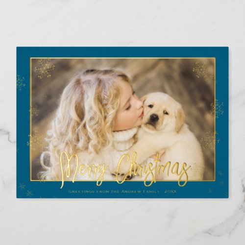 Elegant Foil Script Merry Christmas Photo Foil Holiday Card