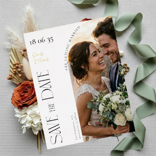 Elegant Foil Script Wedding Save The Date Holiday Postcard