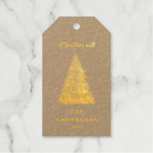 elegant foil tree christmas with holidays gift tags