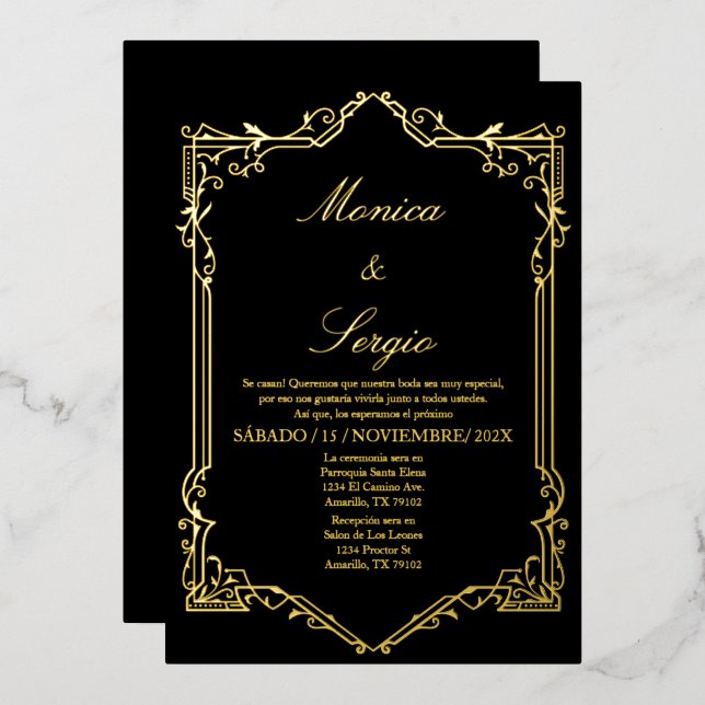 Elegant foil Wedding Invitation in Spanish Foil Invitation (Front/Back)