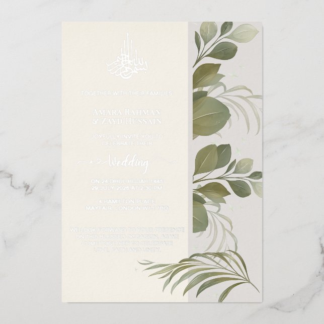 Elegant Foil Wedding Invitation | Sage Green (Front)