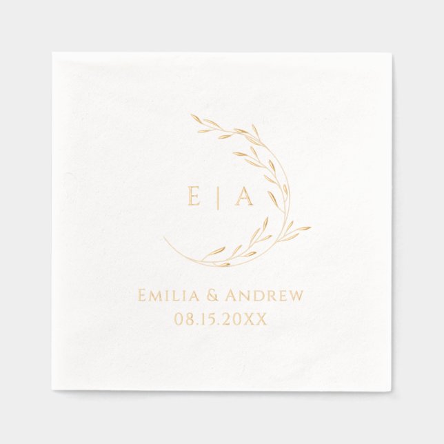Elegant Foil Wedding Napkins Personalized (Front)