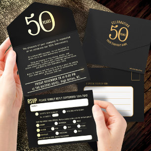 Elegant Foiled Tear-Off 50 Years in Business All In One Invitation