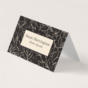 Elegant Folded Business Card Black White Botanical