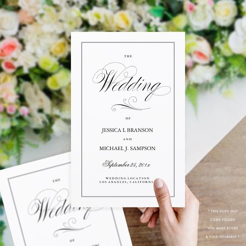 Elegant Folding Wedding Program Silver Border