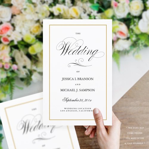 Elegant Folding Wedding Program Solid Gold Border