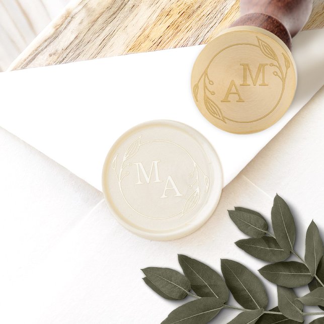 Elegant Foliage 2 Initials Circle Monogram Wedding Wax Seal Stamp (Add a touch of nature-inspired elegance to your invites with our Monogram Wax Seal Kit. 🌿)
