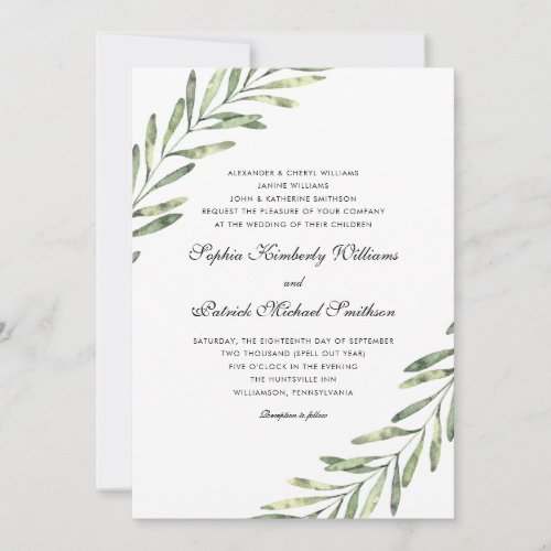 Elegant foliage  3 sets parents hosting wedding invitation