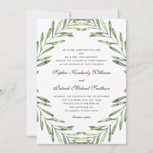 Elegant foliage  all parents hosting wedding invitation