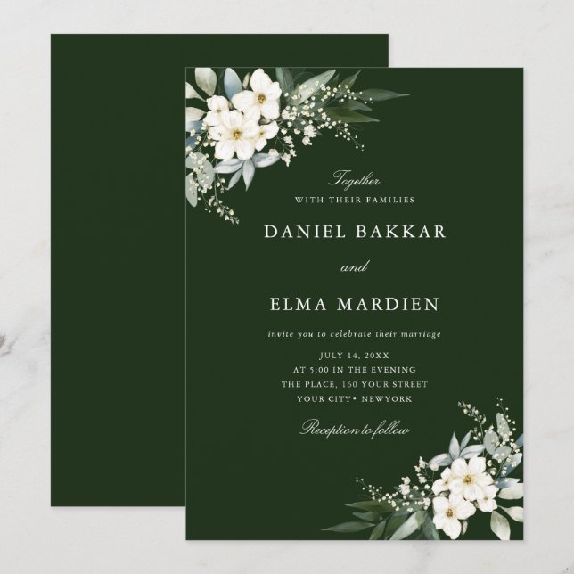 Elegant Foliage Boho Watercolor Floral Wedding  Invitation (Front/Back)